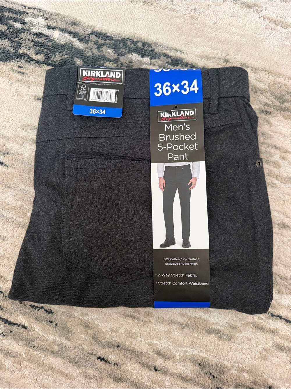 Kirkland Signature Men's Brushed 5-Pocket Pants Gray 36x34